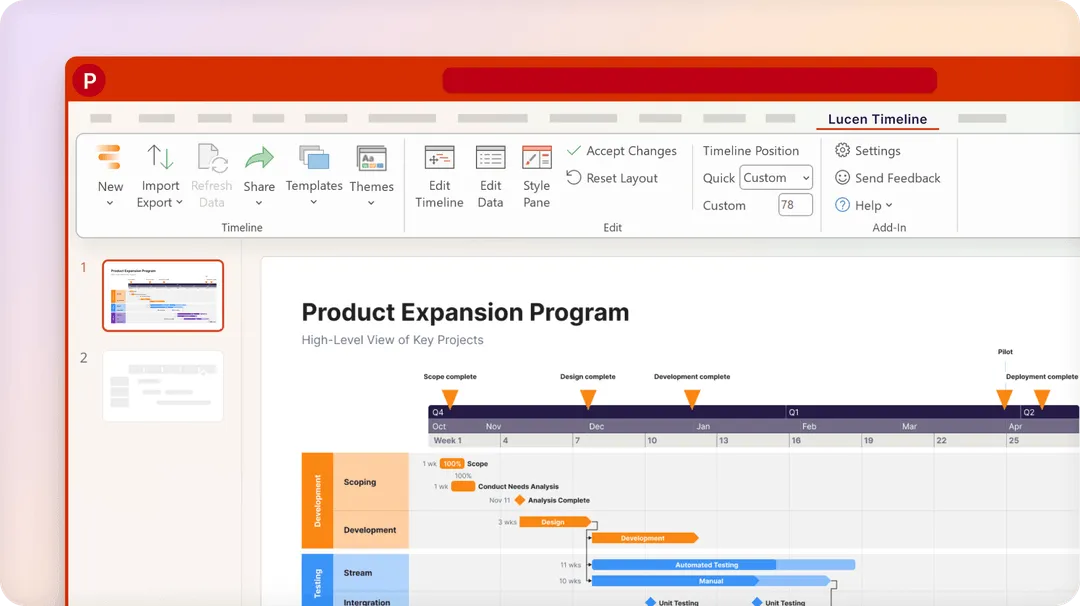 Lucen Timeline interface screenshot